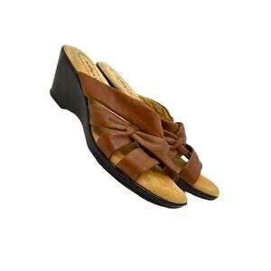 SOFTSPOTS Carmel Leather Wedge Sandals Women's 9.5M Comfort Slide